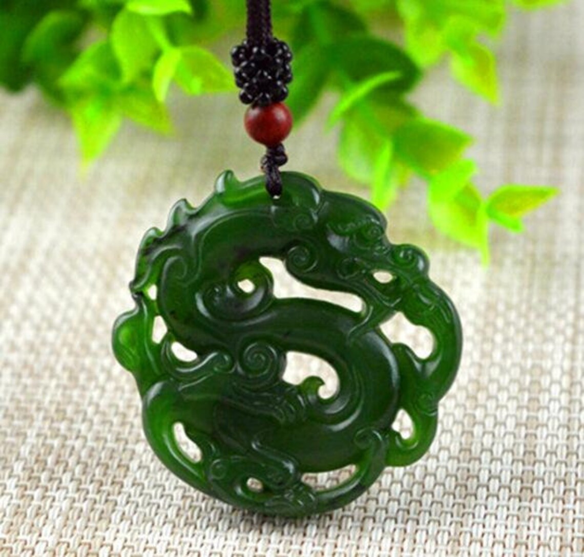 Free Delivery Natural green jade round 3D Hollow dragon luck | Etsy