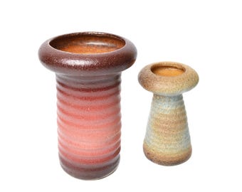 Pair of Vest Ceramic Vases / Pink-Red & Baby Blue-Brown / Vintage Pottery / 1970, The Netherlands