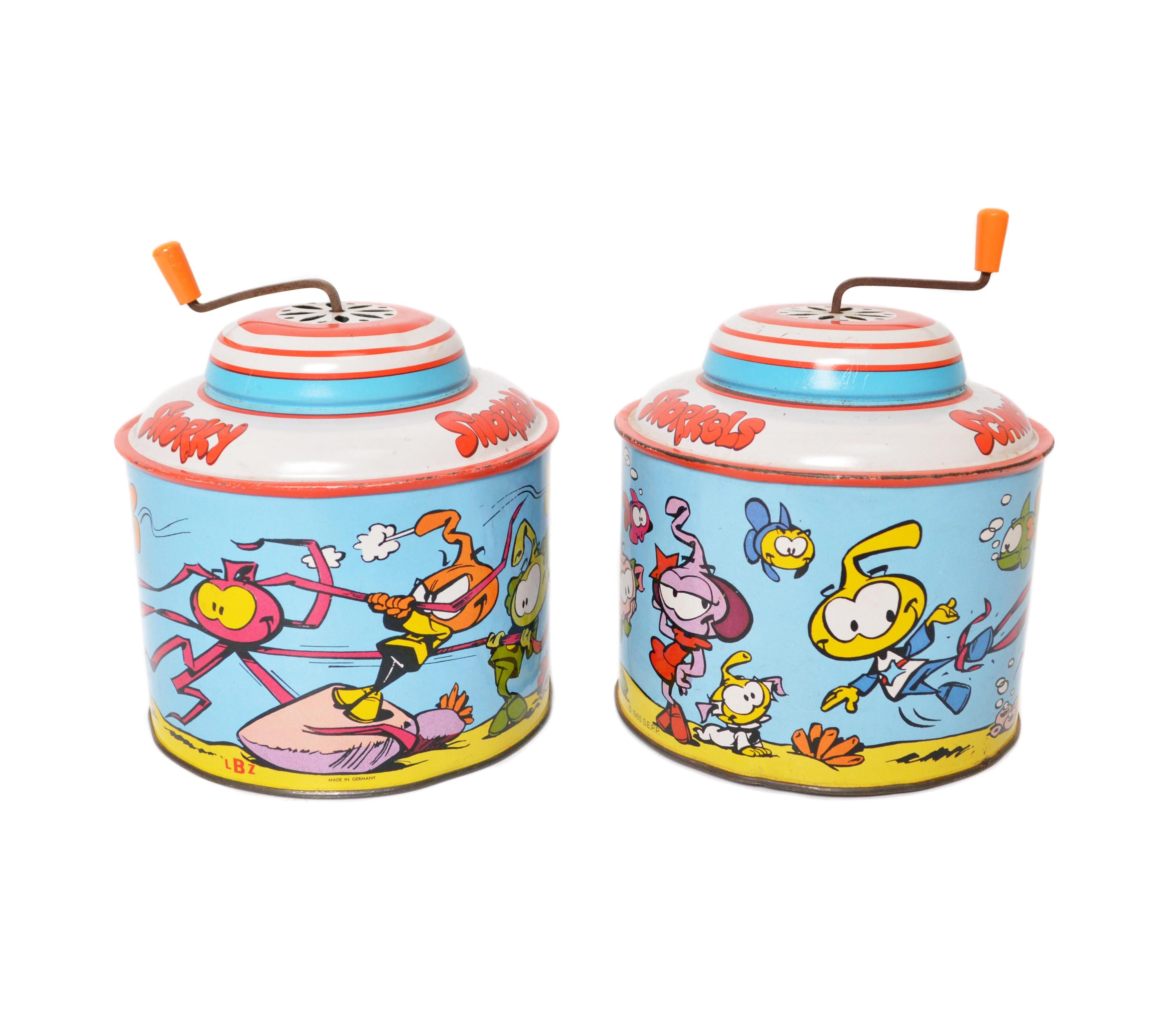 Set of Vintage Snorks Crank Toys / 1985 Germany / Tin Collectible Music Box