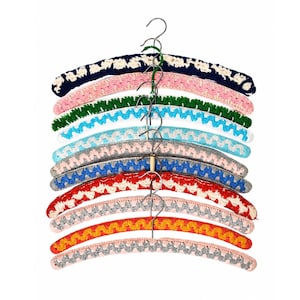 Vintage Crocheted Clothing Hangers / Colorful Collection of 11 Pieces / Hand Made, 1970's / Wool Knitted