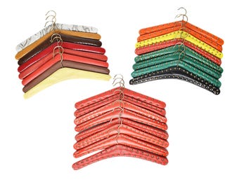 Faux Leather Clothes Hangers / 1960&#39;s Vintage / Set of 8 Pieces / Various Colors