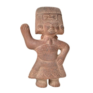 Vintage mexikansk terrakottafigur / precolumbiansk, aztekisk-maya revivalstil / märkt Mexiko / 23 cm
