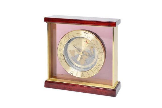 Seiko World Clock / Purple Smoked Glass Brass & Mahogany Wood - Etsy