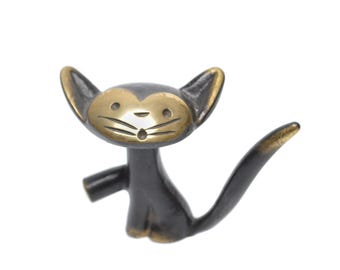 Rara figura de bronce macizo de Walter Bosse Cat Corkscrew / Herta Baller de la década de 1950.