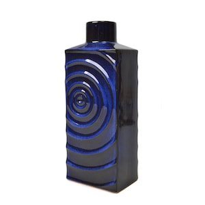 Cari Zalloni STEULER Zyklon Vase / Blue &#39;Op Art&#39; Pottery / Model 215/25 / West Germany, 1960&#39;s