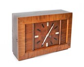 XL Art Deco Mantel Clock Teak Chrome 19 inches Fireplace, table, desk clock
