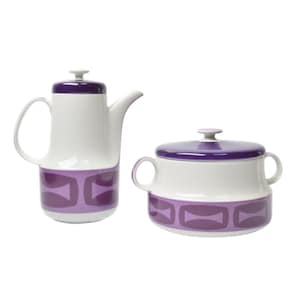 Vintage Schönwald "Form + Dekor" tekanna & terrin / Quirky Pattern in Purple / 1970-tals MCM