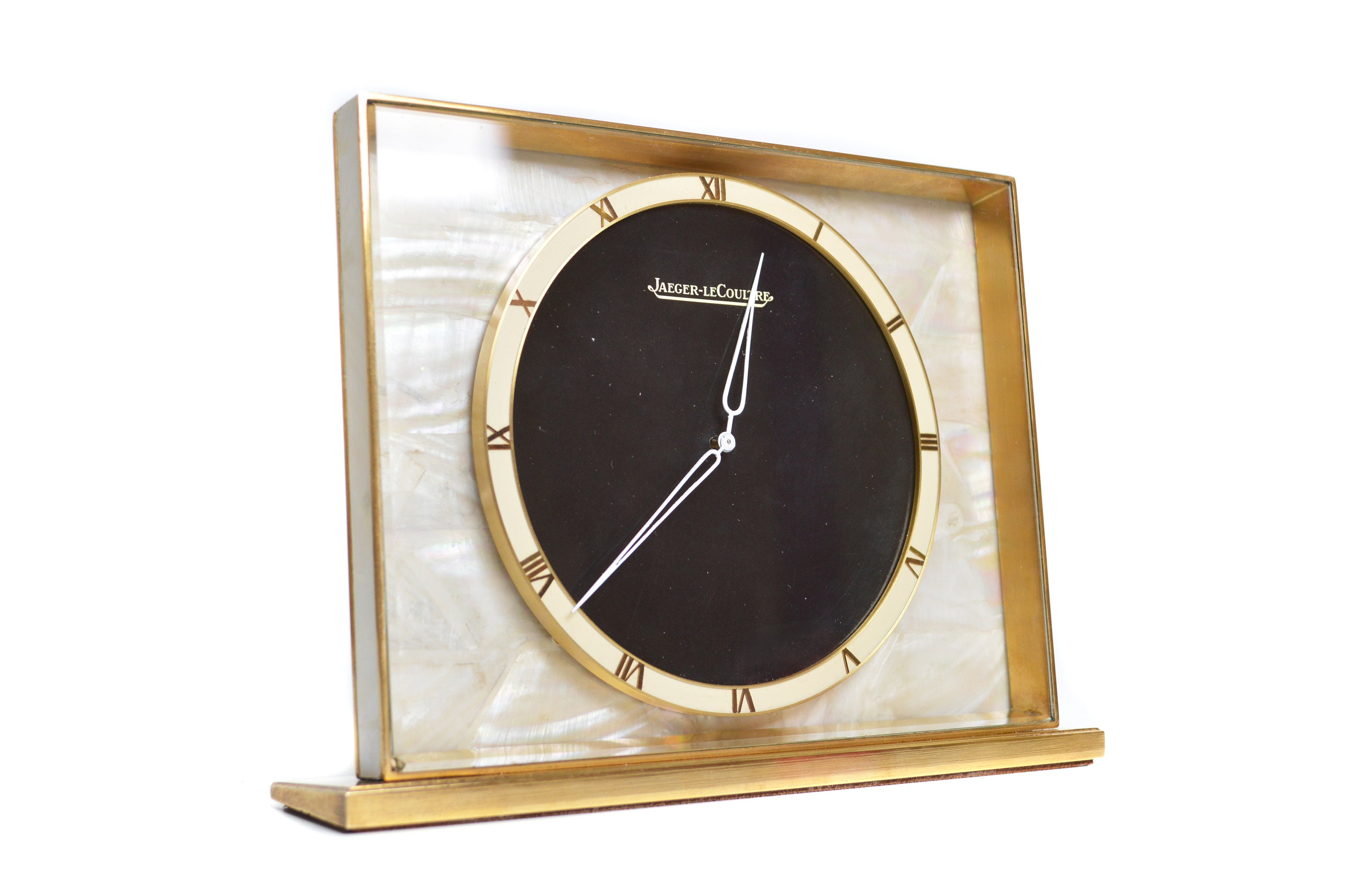 Jaeger Lecoultre Desk Clock / Mother of Pearl & Gilt Brass / Etsy