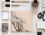 Tree handmade notebook journal, screen print notebook journal, squared recycled kraft notebook