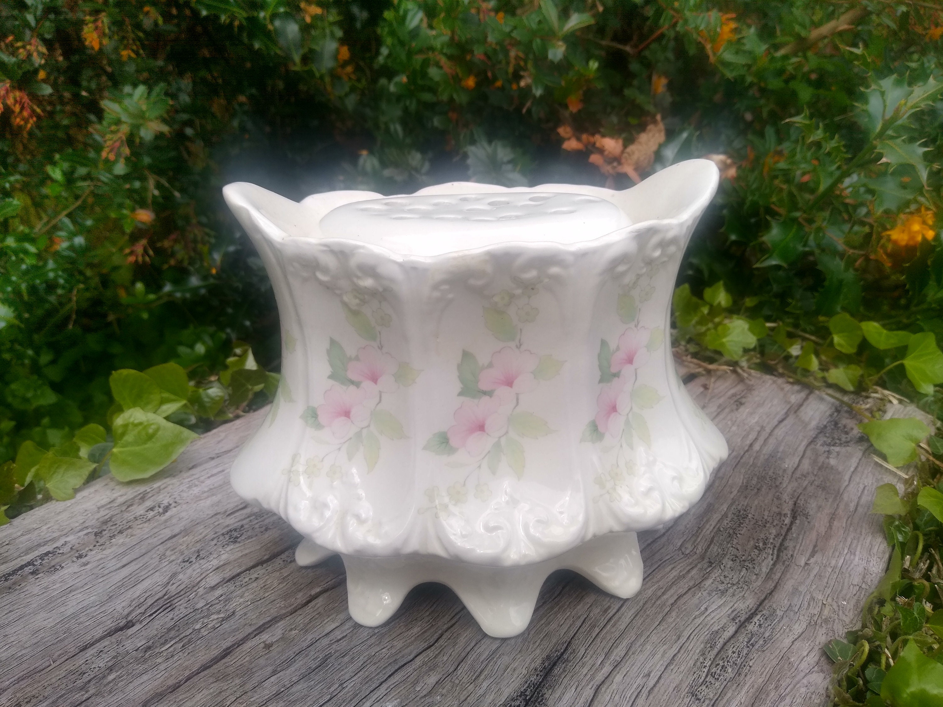 Vintage porcelain flower frog vase Etsy