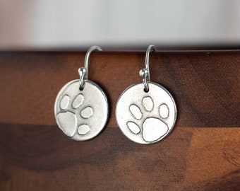 Paw Print Earrings, Etched Silver, Animal Lovers Gift, 925 Sterling, Great for Pet Moms, Handcrafted and Nickel Free