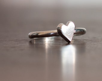 Silver Heart Ring, Sterling Silver Stacking Ring, Handmade and Nickel Free