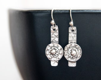 Sterling Silver Earrings with Various Textures and Shapes,  Handmade and Nickel Free