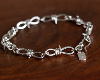 Silver Barbed Wire Bracelet, 925 Sterling, Symbol of Independence, Religious Jewelry, Handmade and Nickel Free