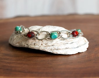 アクセサリー Horse shoe handmade beads bracelet Silver Horse Shoe Bracelet, Red and Turquoise Czech Glass