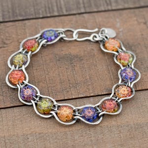 Silver Horse Shoe Bracelet, Red and Turquoise Czech Glass