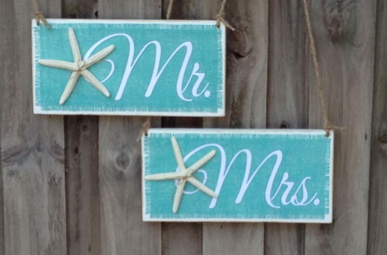 Starfish Mr And Mrs Sign Set 2 Beach Starfish Etsy