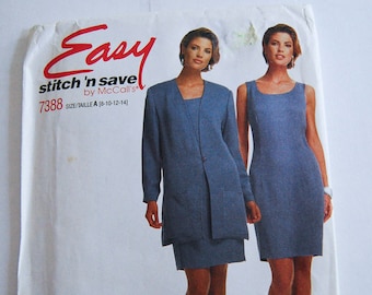 Jacket | Classic Dress, Unlined, Sewing Pattern in Misses Sizes 8, 10, 12, 14, McCall's 7388, Uncut