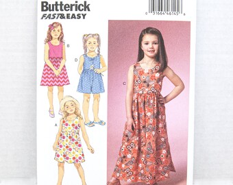 Dress and Culottes Sewing Pattern, Childrens and Girls, Sizes 6, 7, 8, Butterick B6202, Fast and Easy, Uncut, Factory Folded