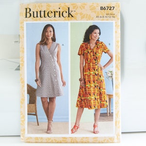 Misses Dress with Sleeve Variation Sewing Pattern in Misses Sizes 6, 8, 10, 12, 14, Butterick B6727, Easy, Uncut, Factory Folded