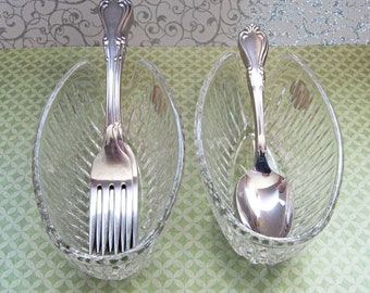 Utensil Holders, Fork and Spoon Holders, Lead Crystal Princess House Highlights, Set of Two, Vintage 1980s