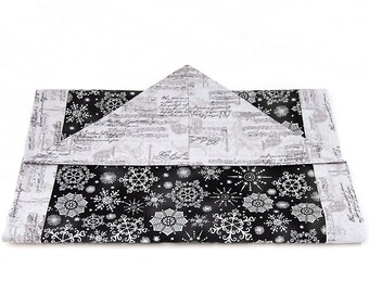Table Runner Topper Scarf, Silver & Black, Reversible, Holiday, Handmade