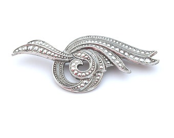 Ribbon Pin | Brooch, Art Deco, Modern Silver Swirl, Vintage 1980s