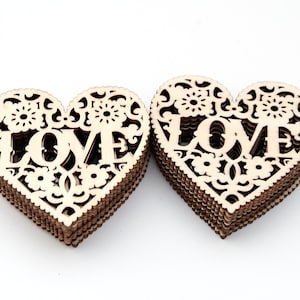 15 Unfinished LOVE Wood Hearts: Filigree Cutout Craft Supplies