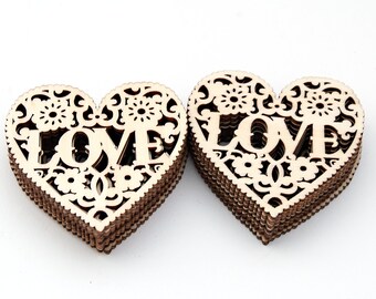 15 Unfinished “LOVE” Wood Hearts, Filigree Cut, 3" x 3" x 1/8"