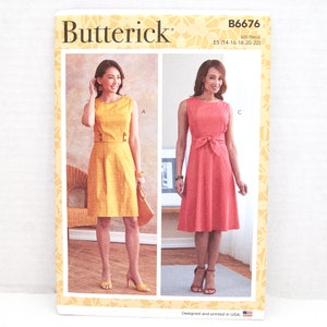 Sleeveless Dress Sewing Pattern, with A-B, C, D Cups in Misses Sizes 14, 16, 18, 20, 22, Butterick B6676,  Uncut, Factory Folded