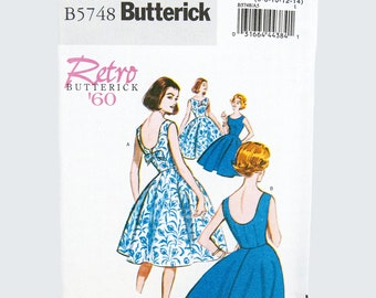 Retro 1960 Lined Dress Sewing Pattern in Misses, Misses Petites Sizes 6, 8, 10, 12, 14, Butterick B5748, Easy, Uncut, Factory Folded