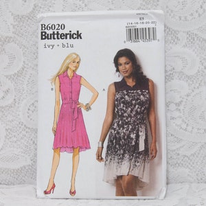 Dress & Belt Sewing Pattern in Misses’  Sizes 14, 16, 18, 20, and 22, Butterick B6020, Uncut