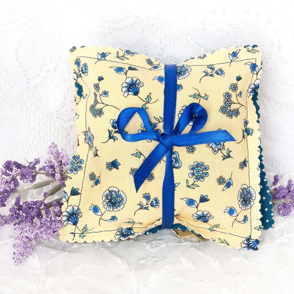 Lavender Sachets, Blue Floral, Blue and White Polka Dots, Set of 3, Handmade