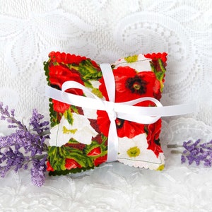 Handmade Lavender Sachets: Red Poppies, Set of 3