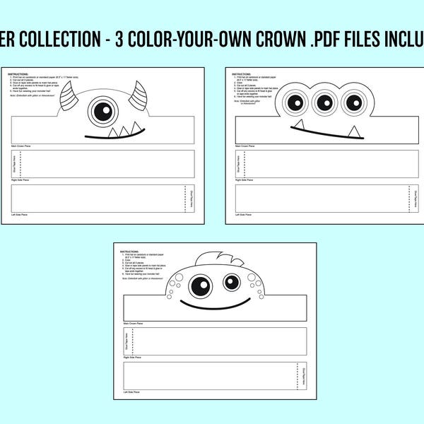 Monster - Multi-Pack COLOR YOUR OWN Crown - Printables