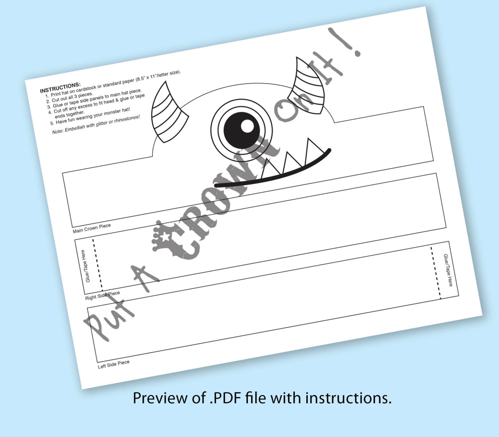 Monster Crown COLOR YOUR OWN Printable Etsy