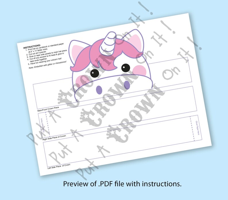 unicorn paper crown printable etsy