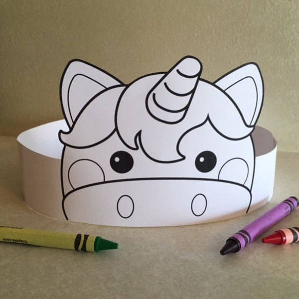 Unicorn Paper Crown COLOR YOUR OWN - Printable