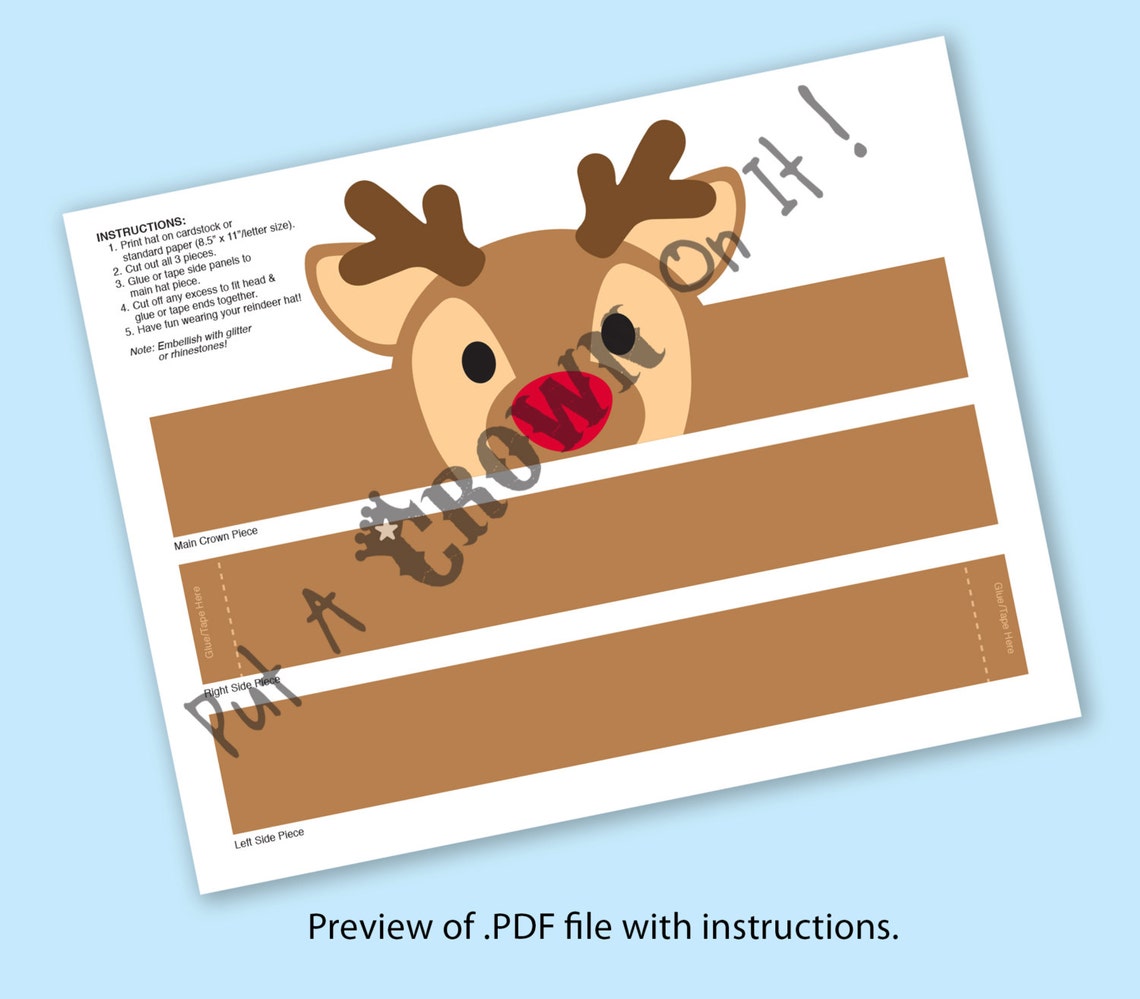 Reindeer Paper Crown Printable - Etsy