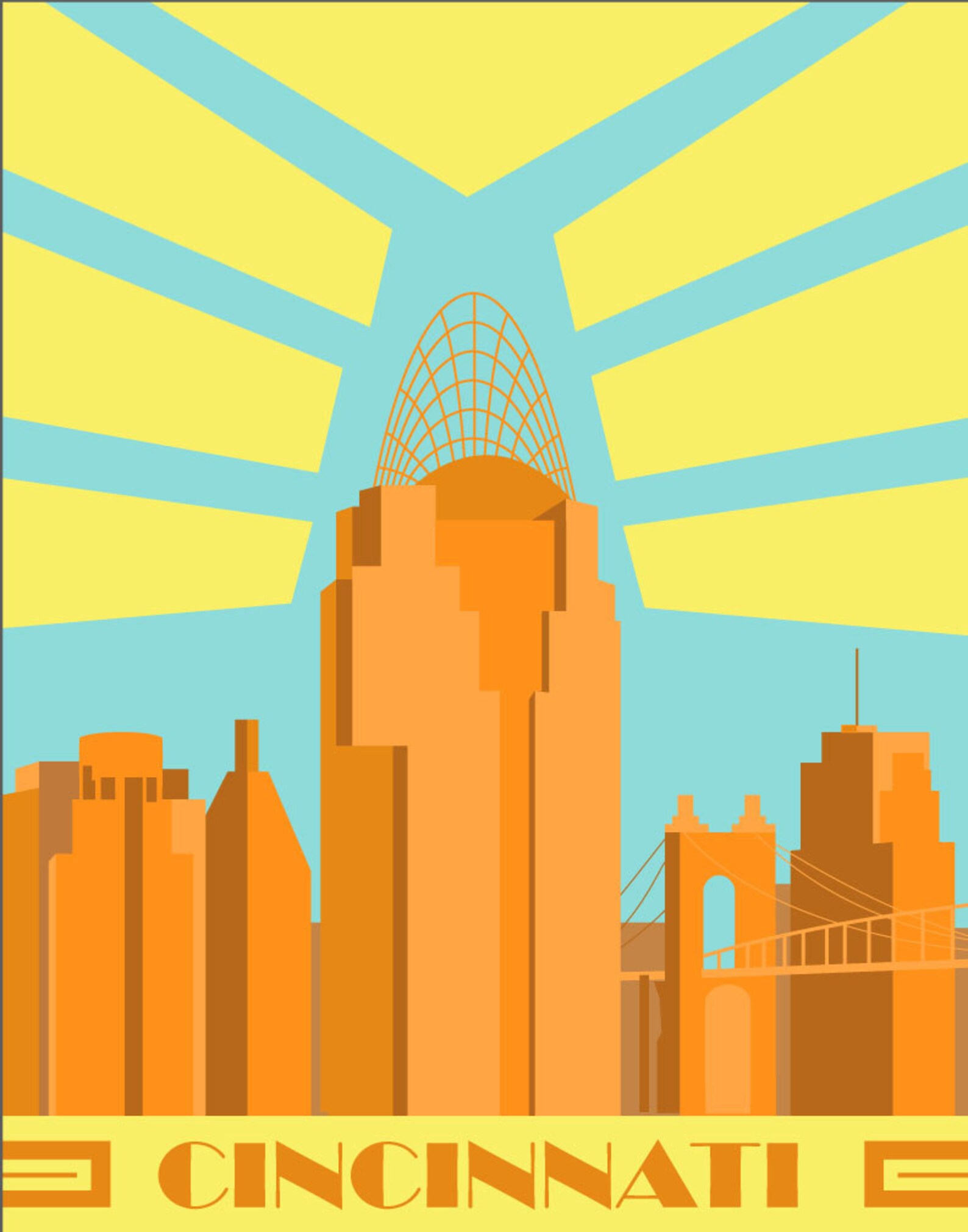 Cincinnati Art Deco Poster Etsy