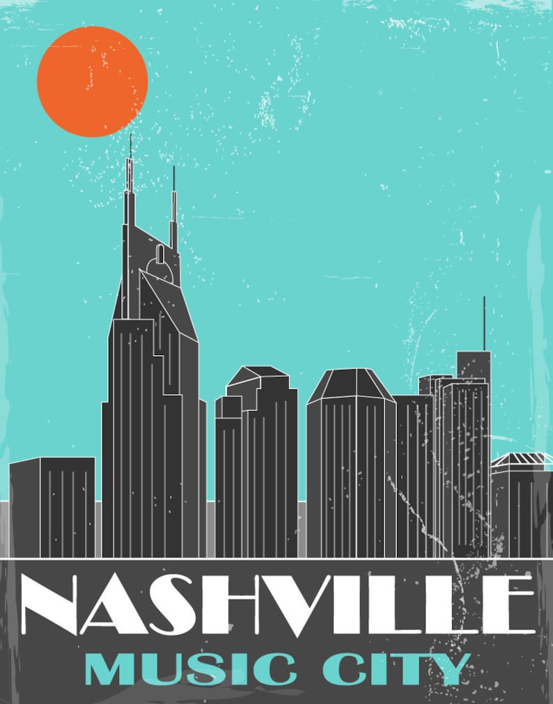 Nashville Skyline Nashville Poster Nashville Etsy