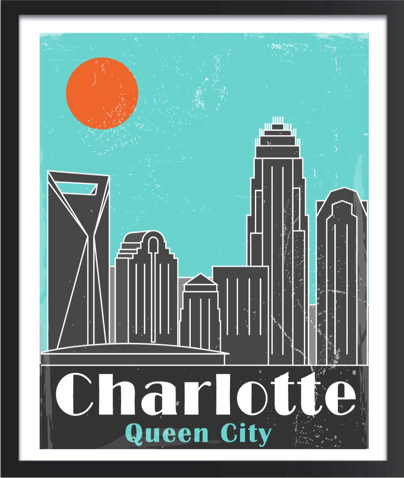 Charlotte Skyline Charlotte NC Poster Etsy