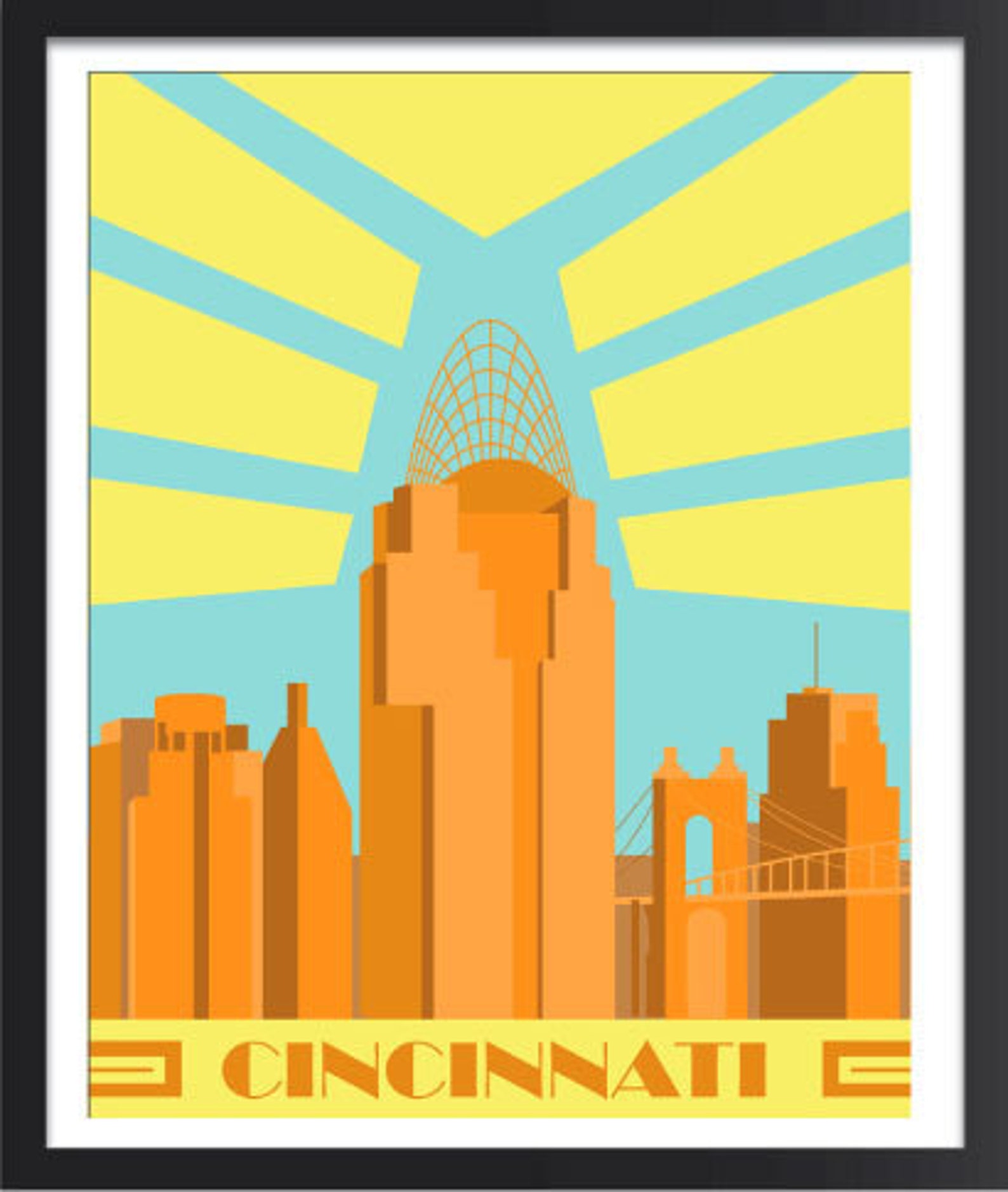 Cincinnati Art Deco Poster Etsy