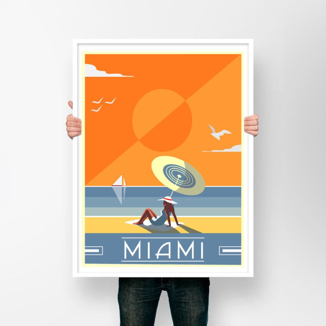 Miami Beach Poster Miami Travel Poster Miami Art Deco Miami Etsy