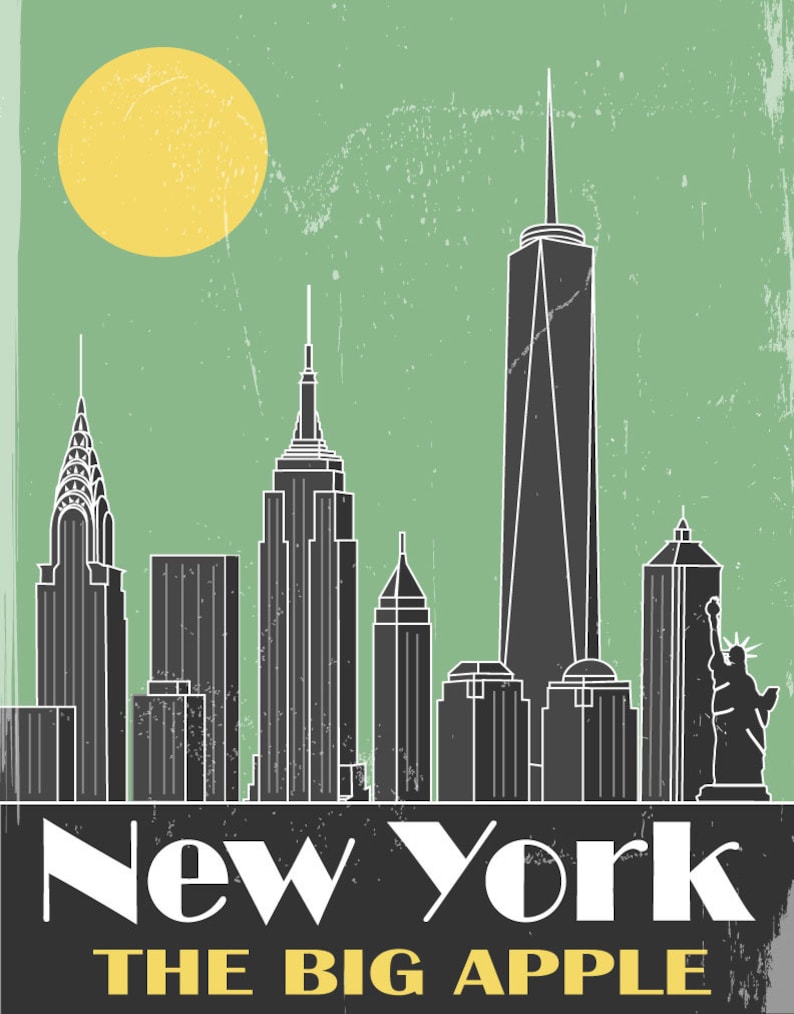 New York City Skyline Poster New York City Art New York Etsy