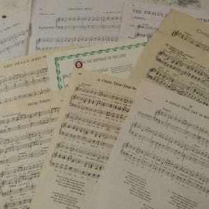 Vintage KERSTLIEDJES bladmuziekpapier misschien voor kunstambacht decoupage kaarten
