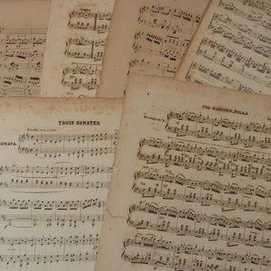 antieke Muziekpapier circa 1860, 10 vellen voor ambachtelijke origami kaart maken etc?