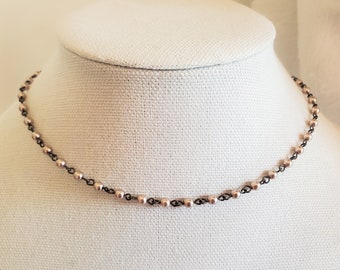 Small Czech Glass Pearl Necklace, Cream Beaded Choker Necklace or Delicate Long Layering