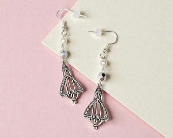 Silver Czech Glass Bead Dangle Earrings – Gold Plated Filigree Charm (2.5 Inch)