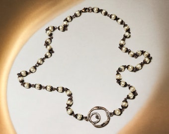 Czech Pearl Necklace, Champaign Necklace, Copper & Cream, Czech Bead Chain Jewelry, Pearl Beaded Necklaces, Wedding Jewelry, Gifts For Her
